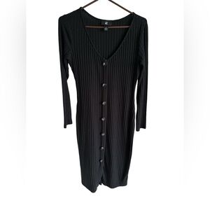 IZ Byer black ribbed button-down dress